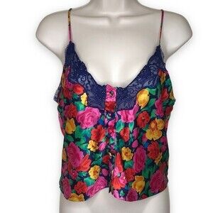 Vintage Victorias Secret Gold Label Floral Beaded Lace Button Cami Women Small